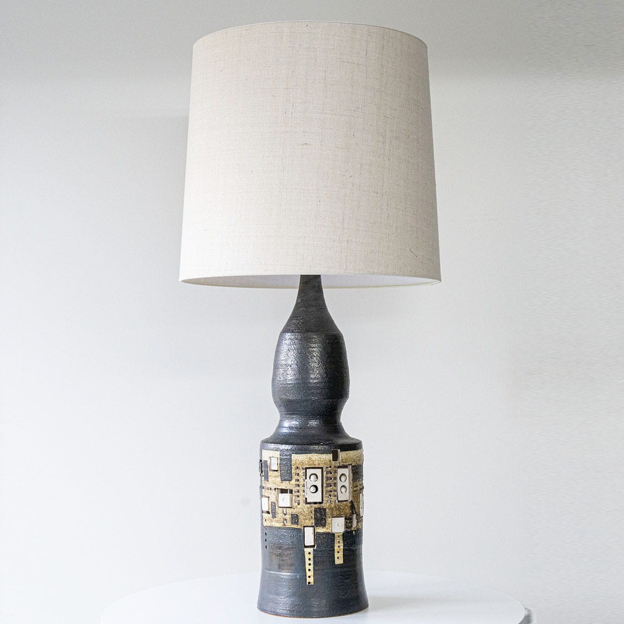 Pelletier Baluster Dark Ceramic Lamp, Custom Made Silk Lampshade by R. Houben
