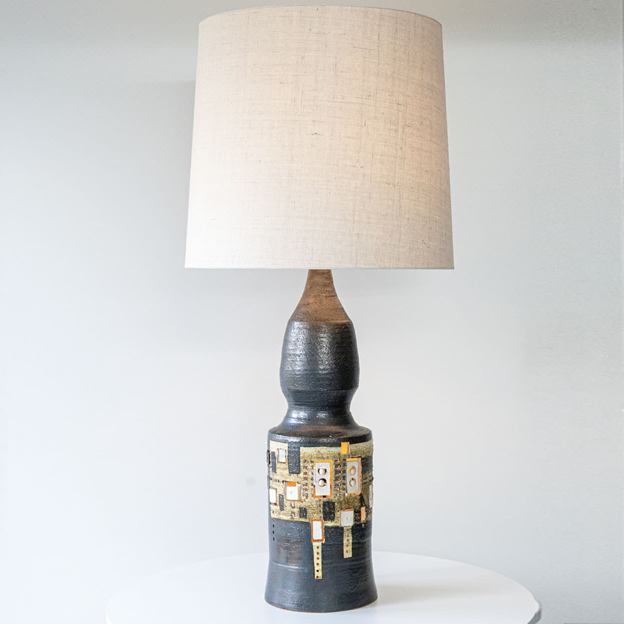 Pelletier Baluster Dark Ceramic Lamp, Custom Made Silk Lampshade by R. Houben