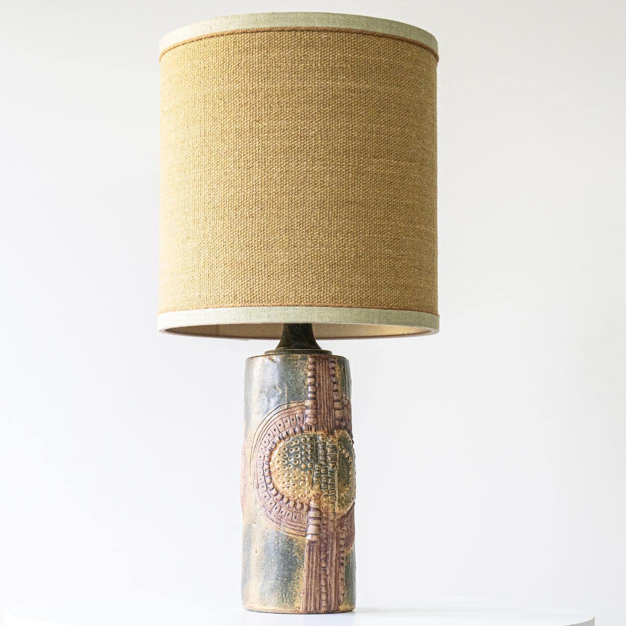 Ceramic Table Lamp by B. Rooke, New Ochre Lampshade by R. Houben, 1970