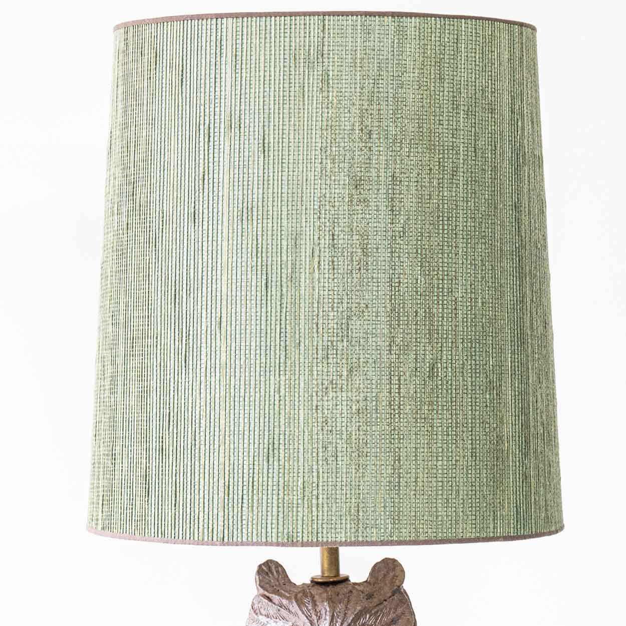 Ceramic Owl Table Lamps, Custom Green Lampshades by René Houben, 1970