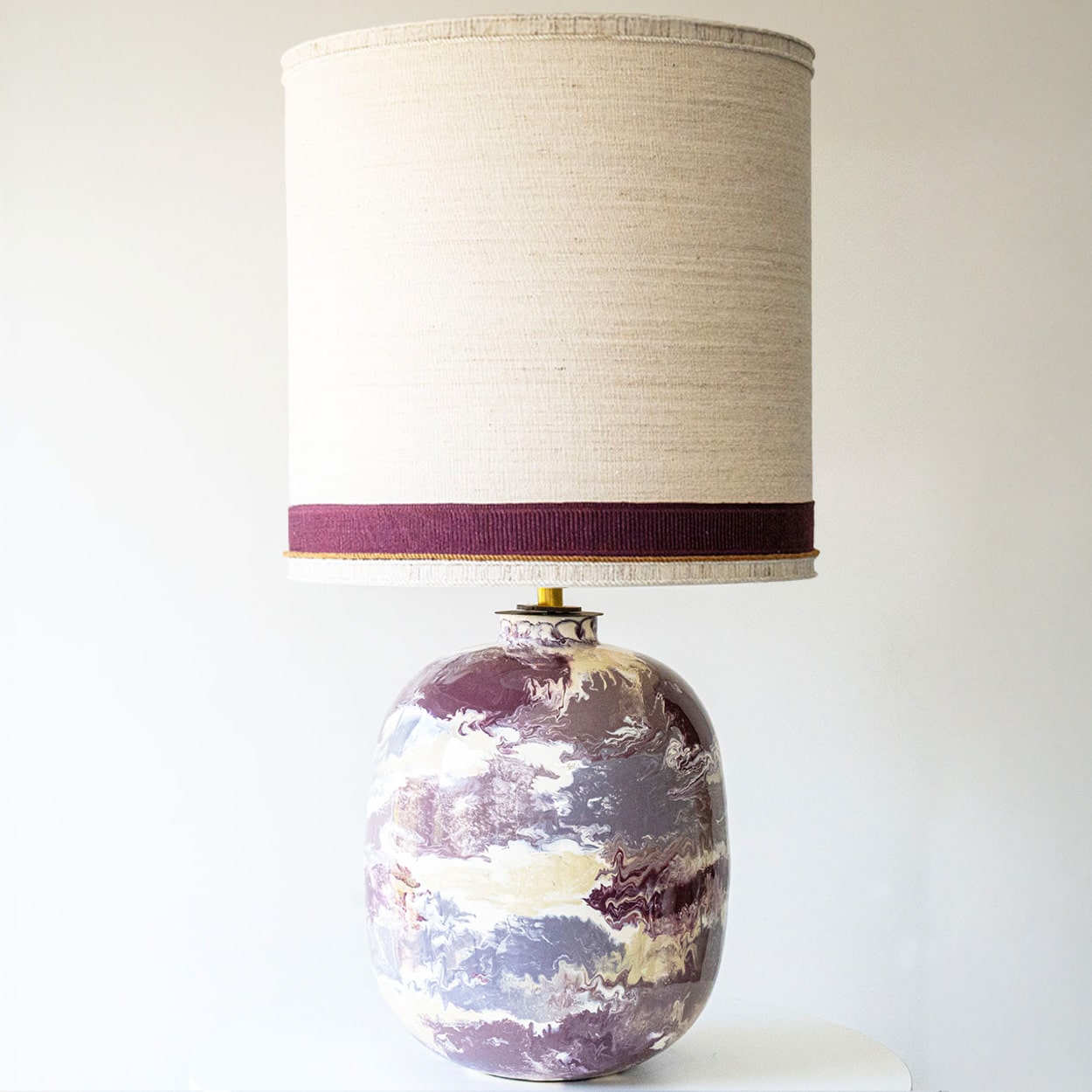 P. Schneider Valentine Geode Lamp, Custom Made Silk Lampshade by R. Houben