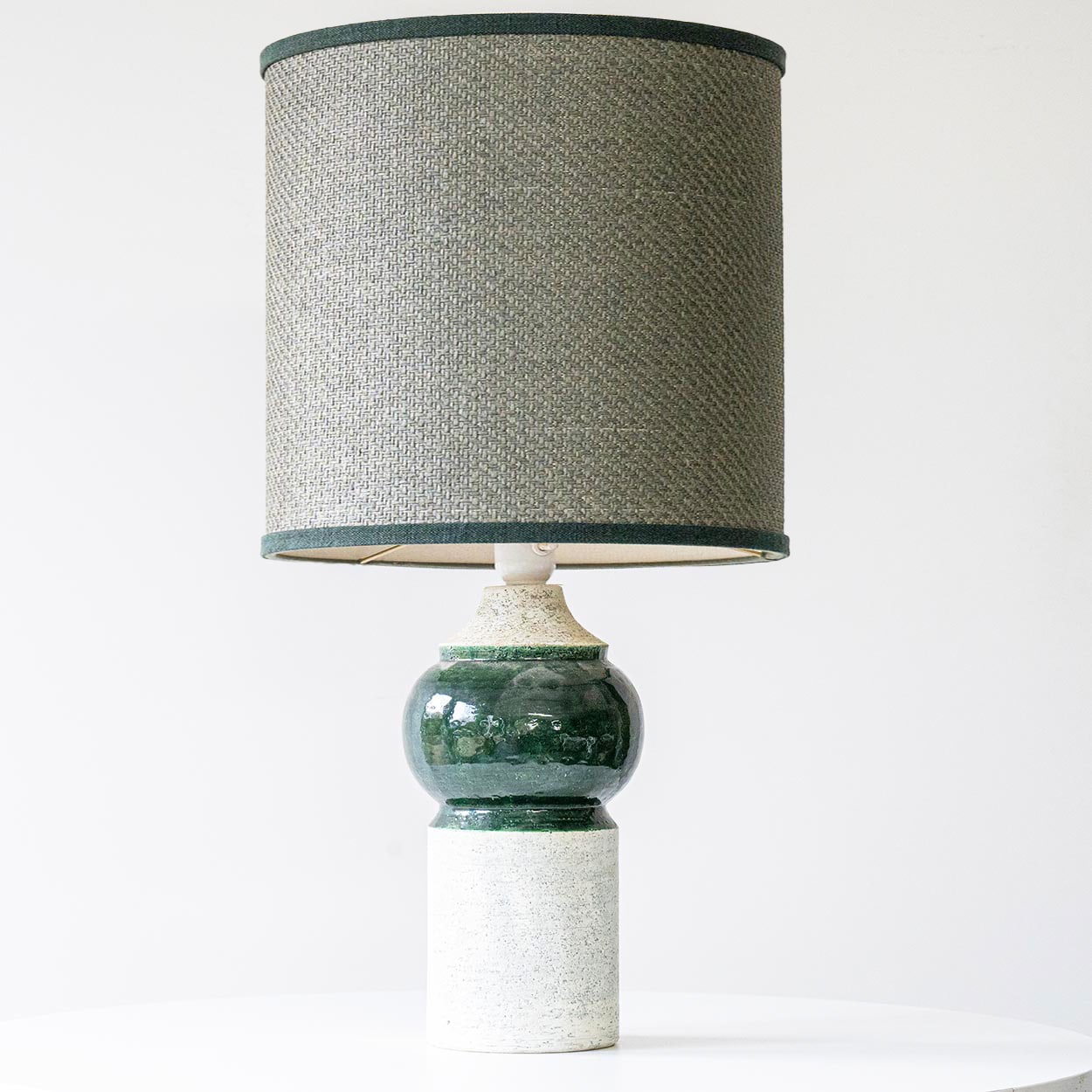Bitossi Bergboms Green Beige Ceramic Table Lamp, Matching Shade by R. Houben