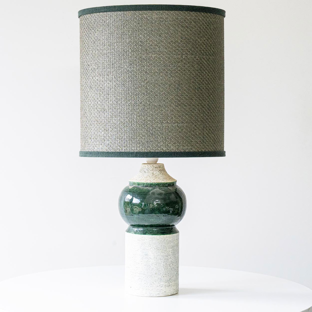 Bitossi Bergboms Green Beige Ceramic Table Lamp, Matching Shade by R. Houben