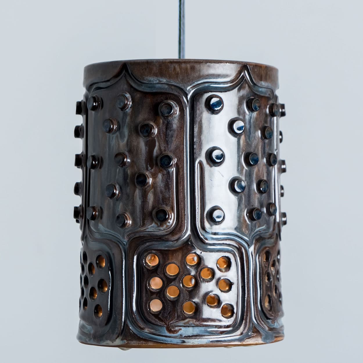 1 of the 4 Stunning Ceramic Brown Blue Pendants, Denmark 1960s