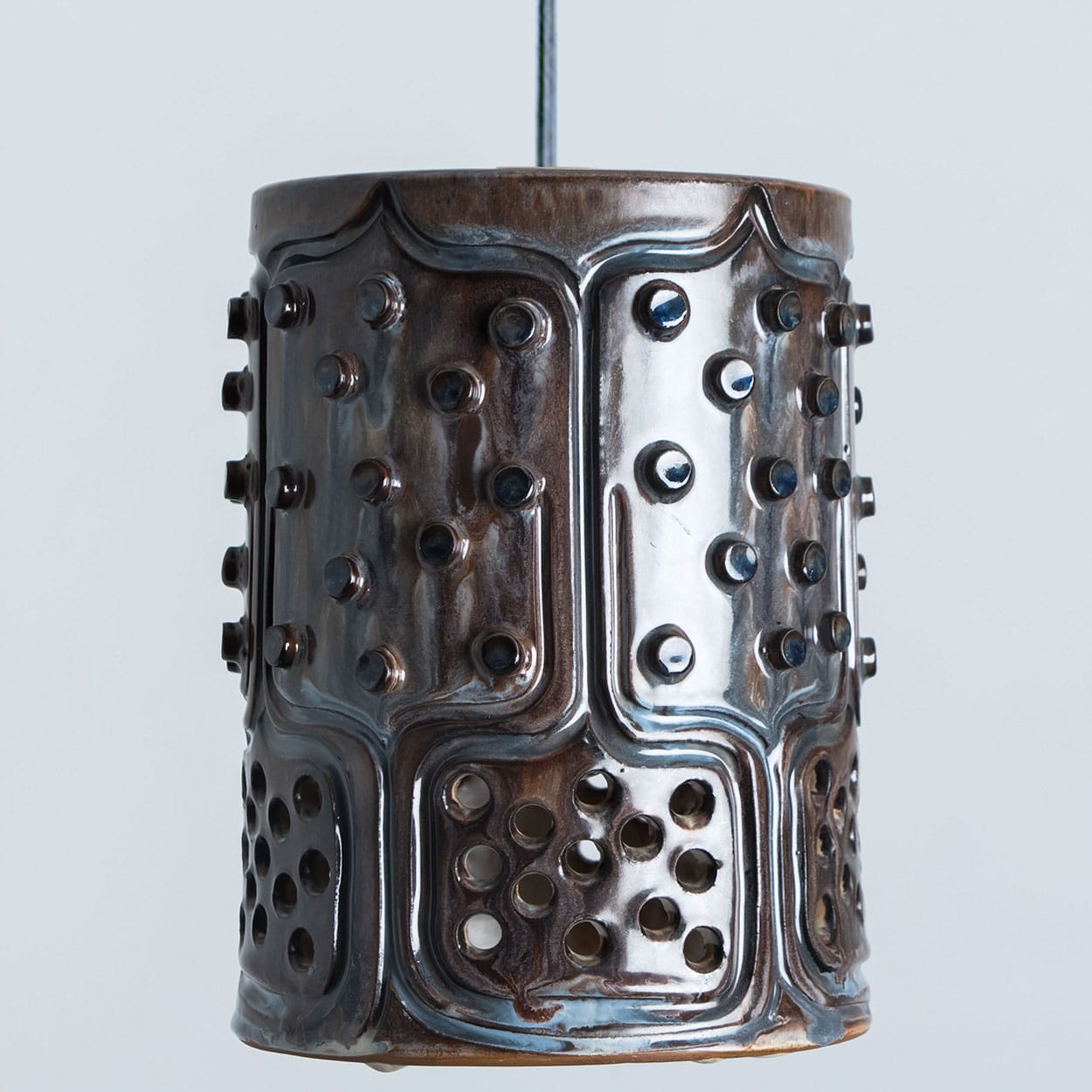 1 of the 4 Stunning Ceramic Brown Blue Pendants, Denmark 1960s