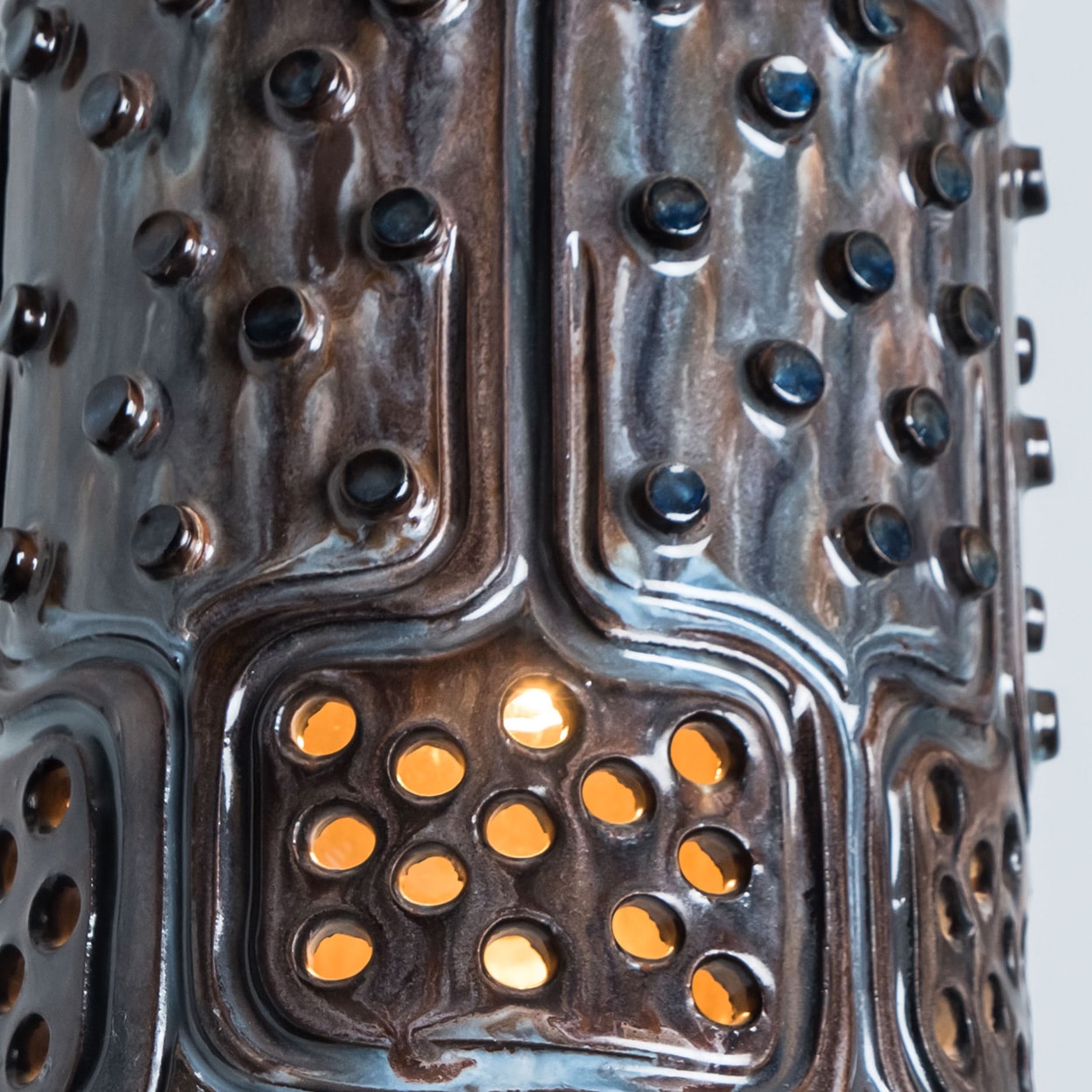 1 of the 4 Stunning Ceramic Brown Blue Pendants, Denmark 1960s