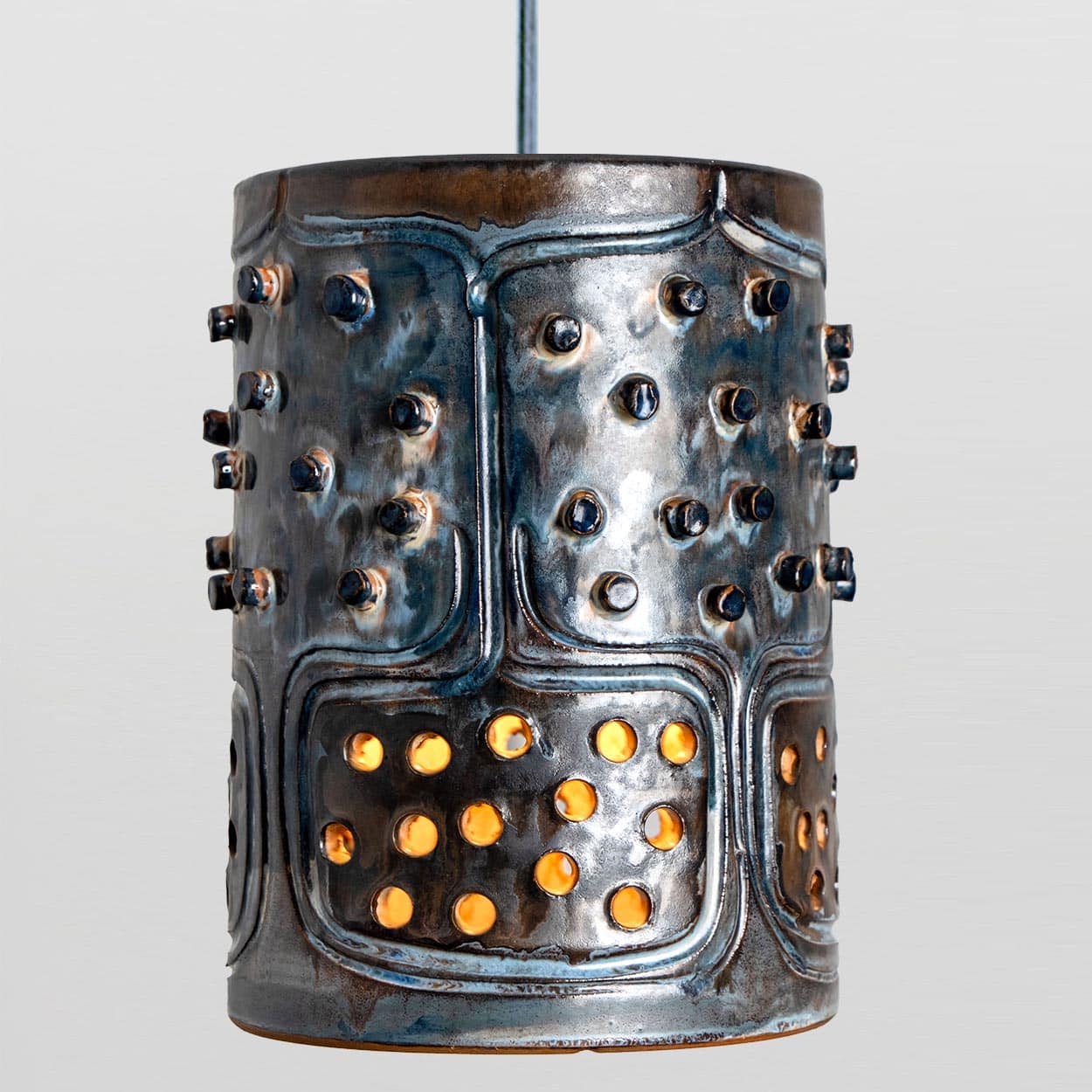 1 of the 4 Stunning Ceramic Brown Blue Pendants, Denmark 1960s