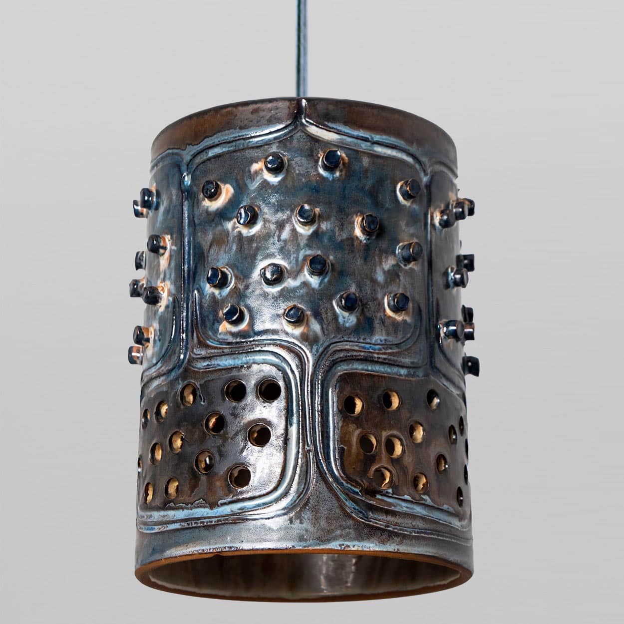 1 of the 4 Stunning Ceramic Brown Blue Pendants, Denmark 1960s