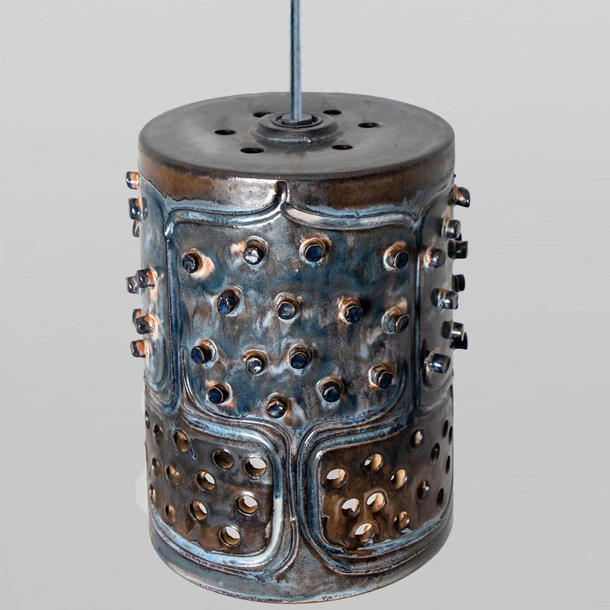 1 of the 4 Stunning Ceramic Brown Blue Pendants, Denmark 1960s
