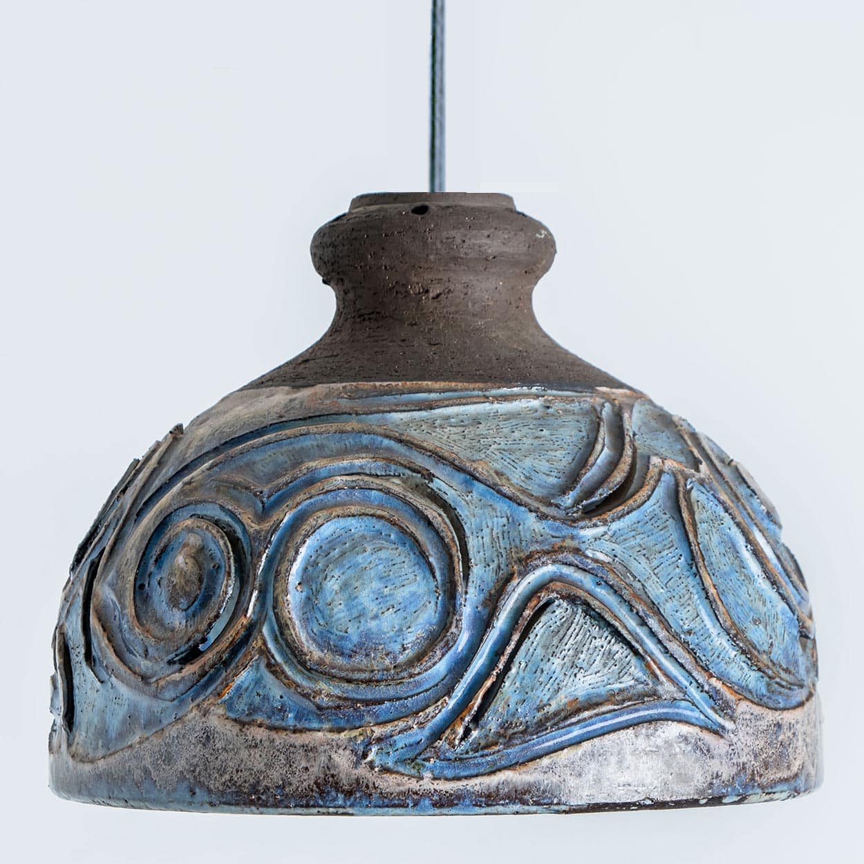 1 of the 4 Stunning Ceramic Brown Blue Pendants, Denmark 1960s