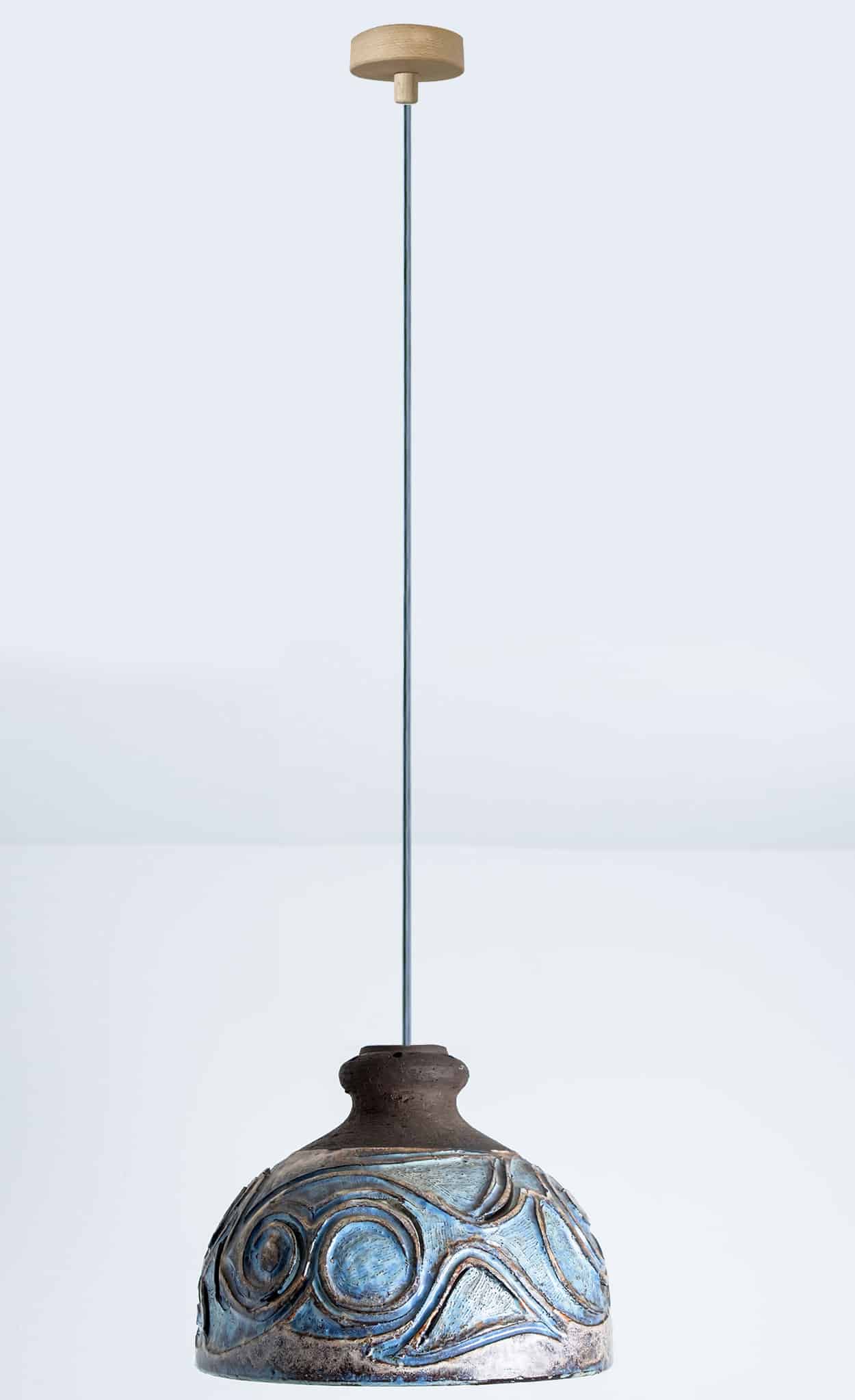 1 of the 4 Stunning Ceramic Brown Blue Pendants, Denmark 1960s