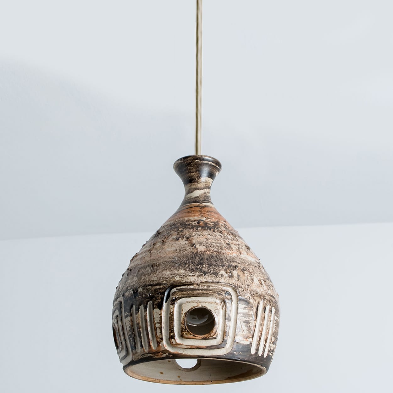 1 of the 4 Stunning Ceramic Brown Blue Pendants, Denmark 1960s