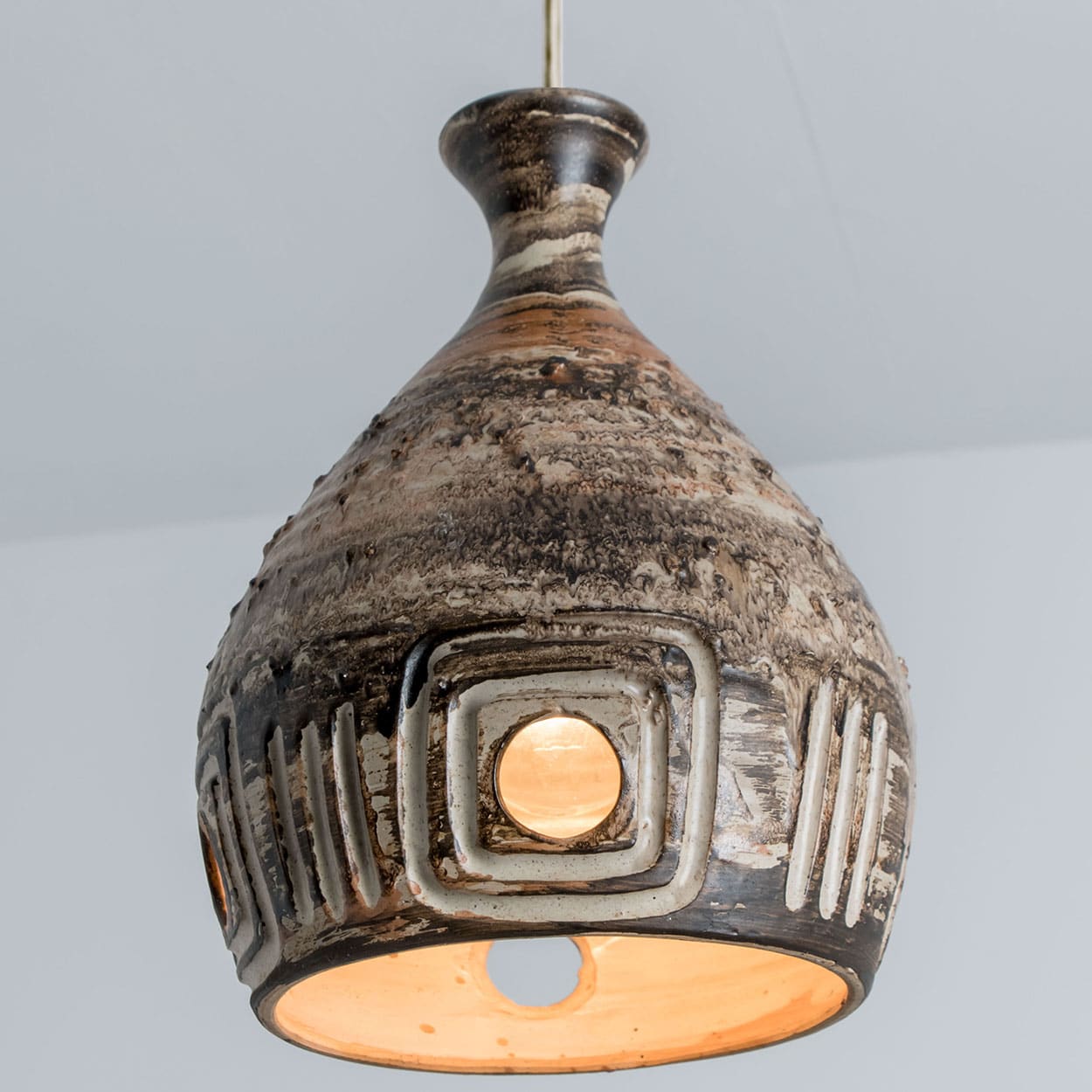 1 of the 4 Stunning Ceramic Brown Blue Pendants, Denmark 1960s