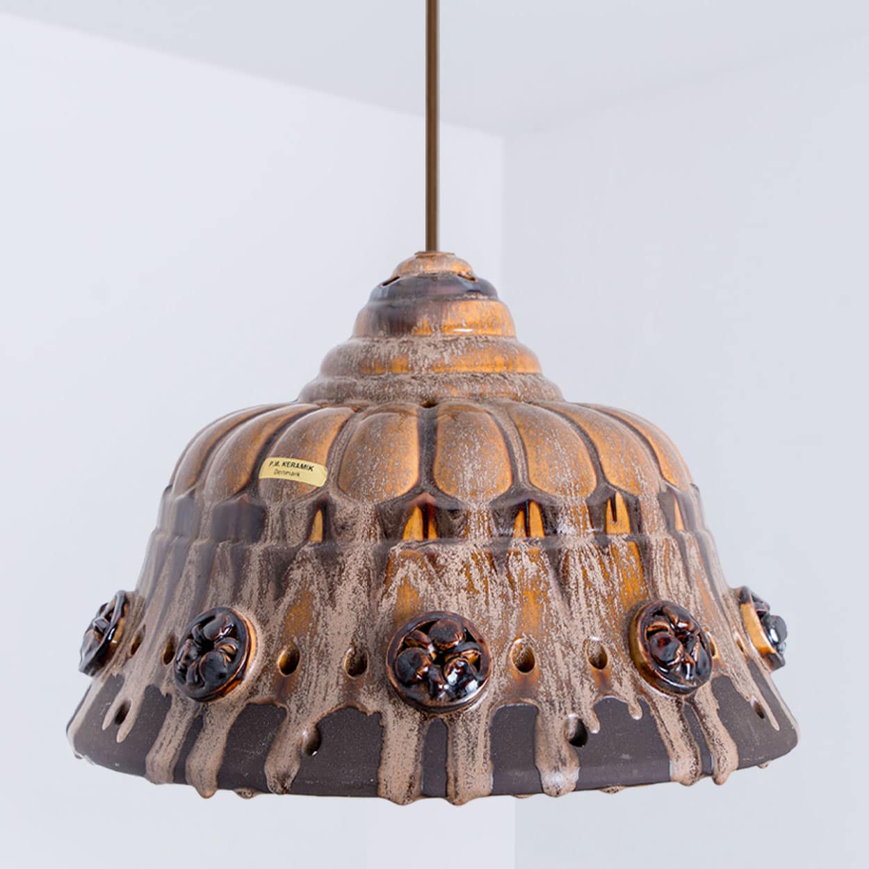 Ceramic Brown Beige Pendant in style of Axella, Denmark 1960