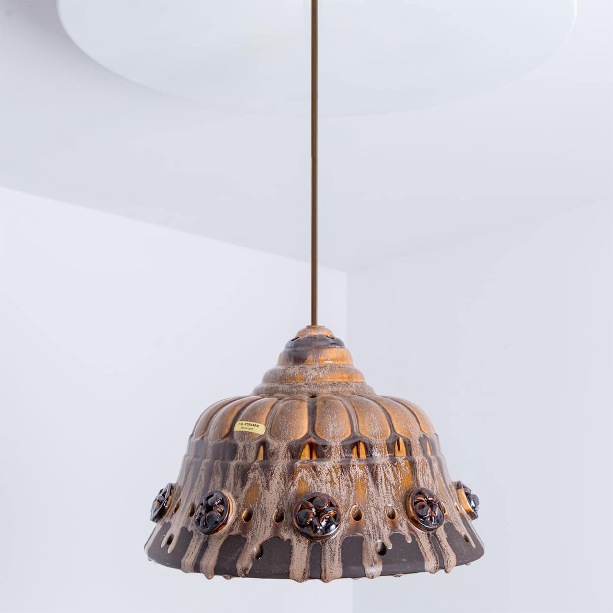 Ceramic Brown Beige Pendant in style of Axella, Denmark 1960