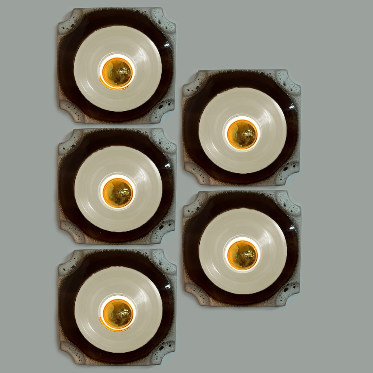 1 of the 5 Square Ceramic Wall Lights Fat Lava Style, 1970