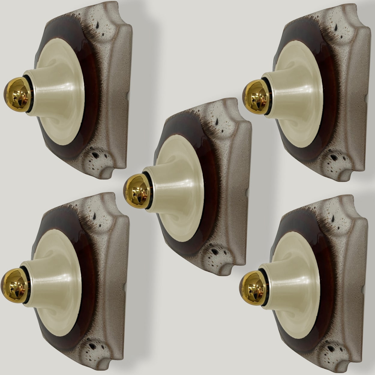 1 of the 5 Square Ceramic Wall Lights Fat Lava Style, 1970