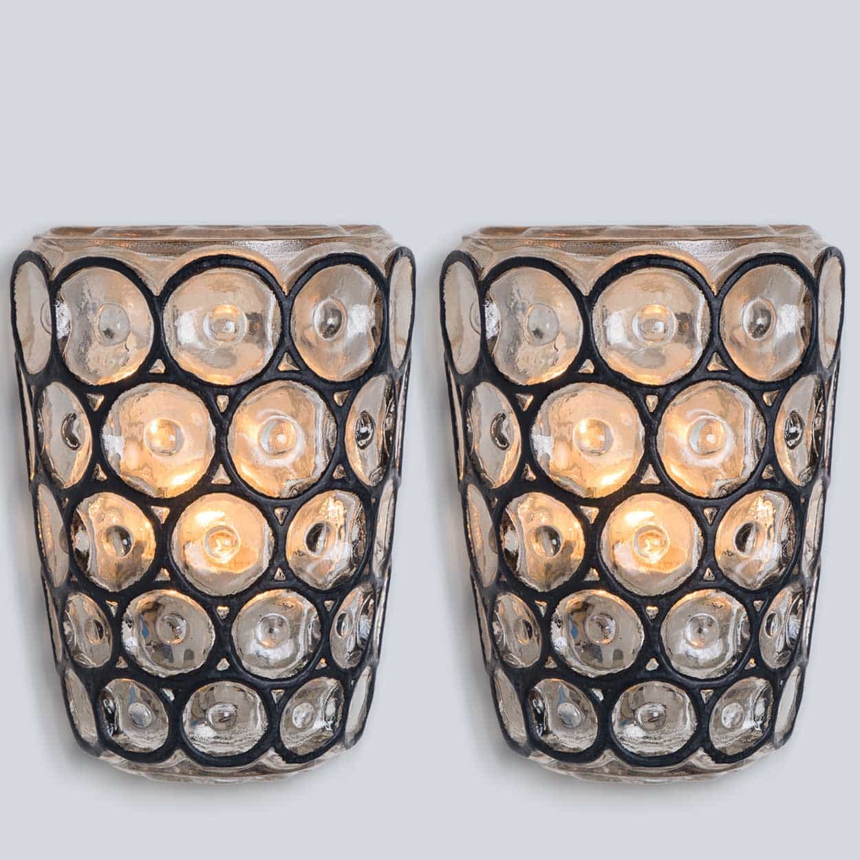 Pair of Iron and Bubble Glass Sconces Wall Lamps by Limburg, 1960