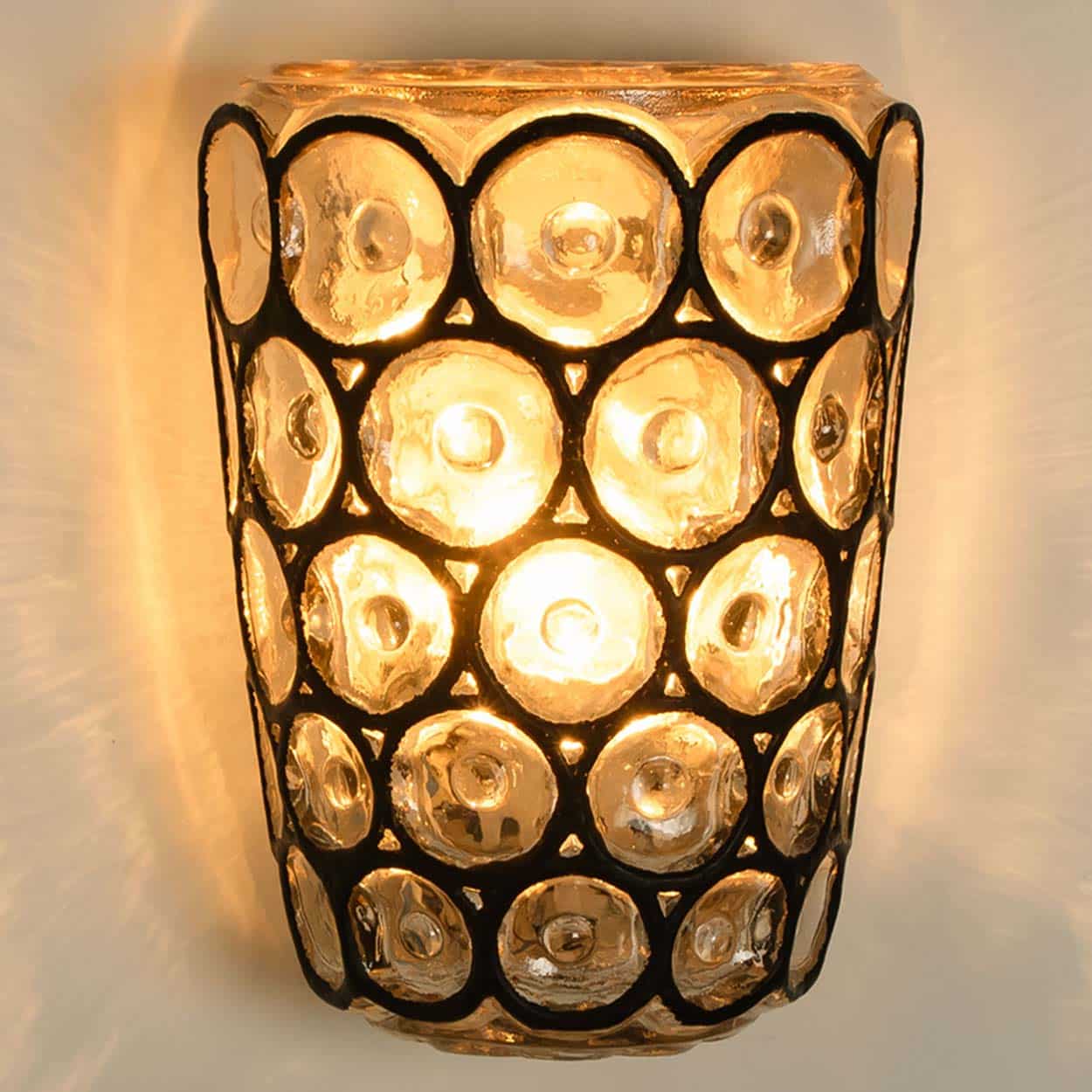 Pair of Iron and Bubble Glass Sconces Wall Lamps by Limburg, 1960