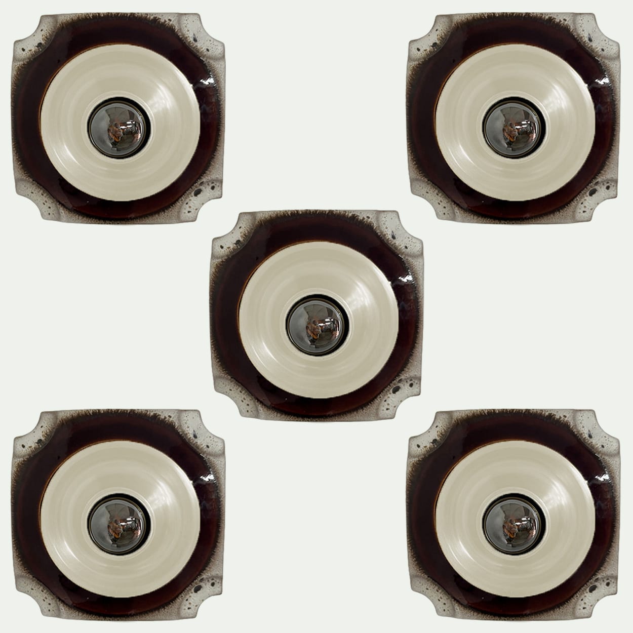 1 of the 5 Square Ceramic Wall Lights Fat Lava Style, 1970