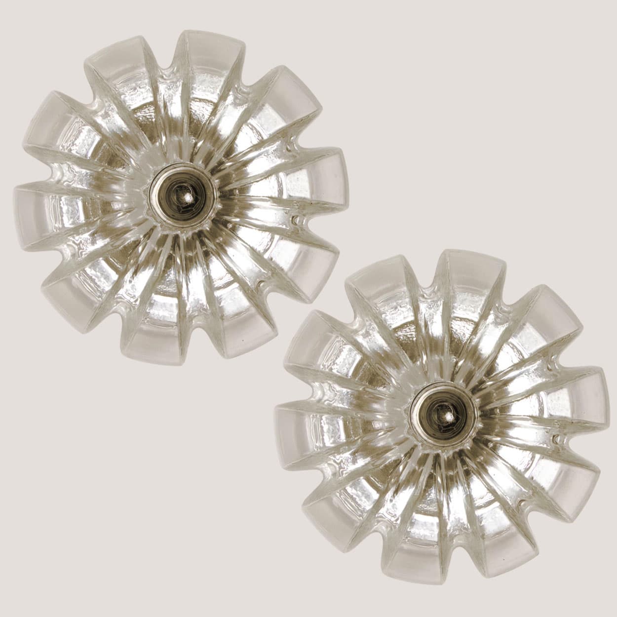 Several Peill Putzler Clear Glass Wall lights Flush Mounts, 1970