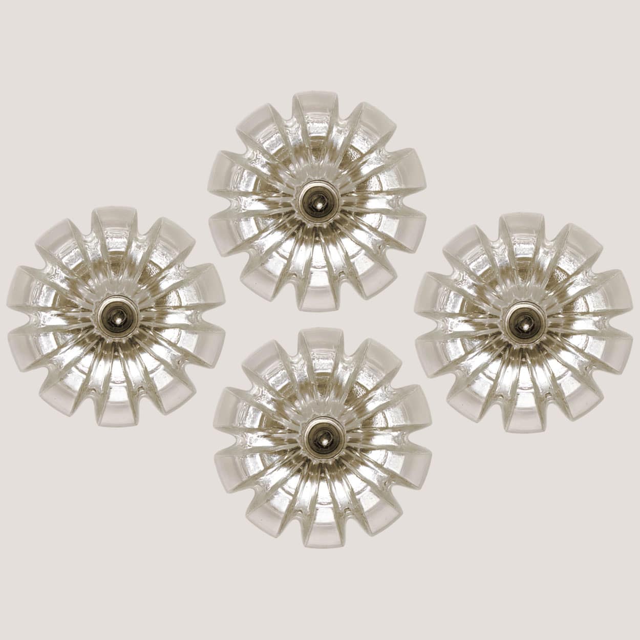 Several Peill Putzler Clear Glass Wall lights Flush Mounts, 1970