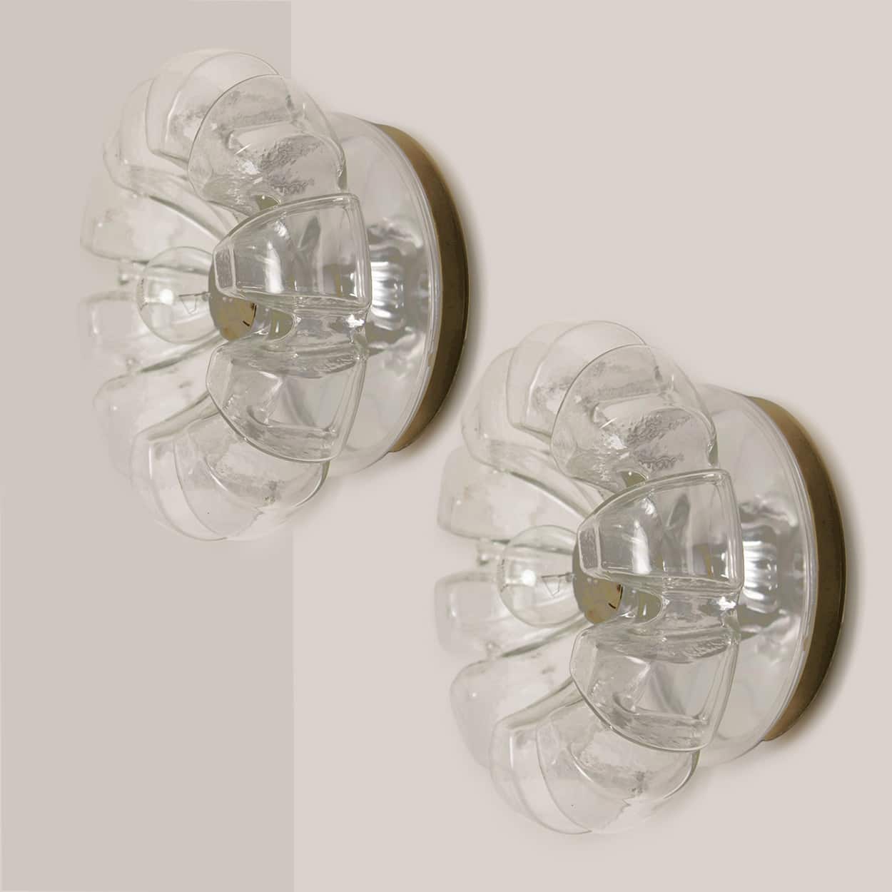 Several Peill Putzler Clear Glass Wall lights Flush Mounts, 1970
