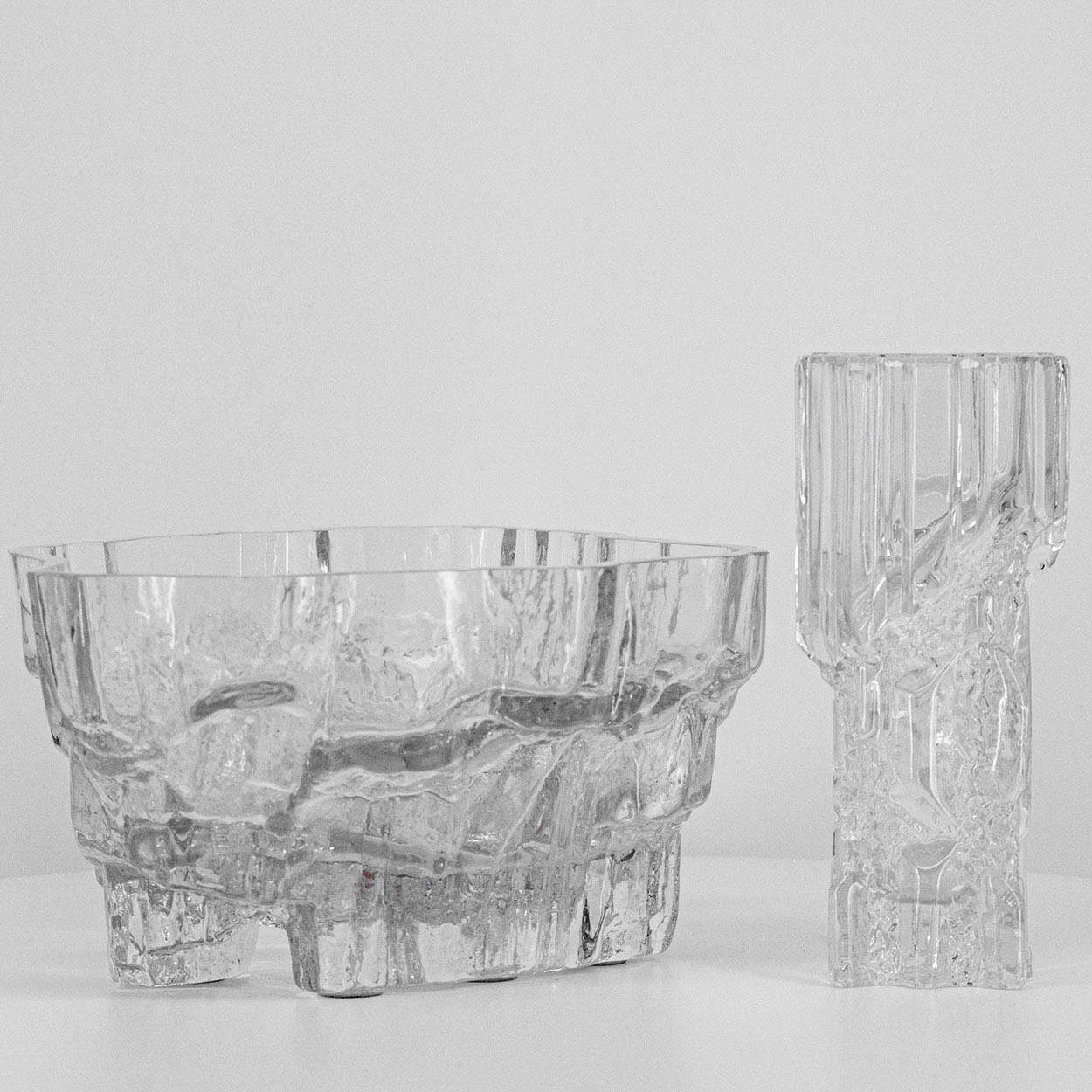 A  Set Of Tapio Large Wirkkala for Iittala Ice Glass Vases, Finland 1970