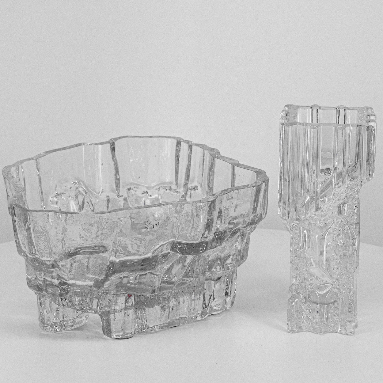 A  Set Of Tapio Large Wirkkala for Iittala Ice Glass Vases, Finland 1970