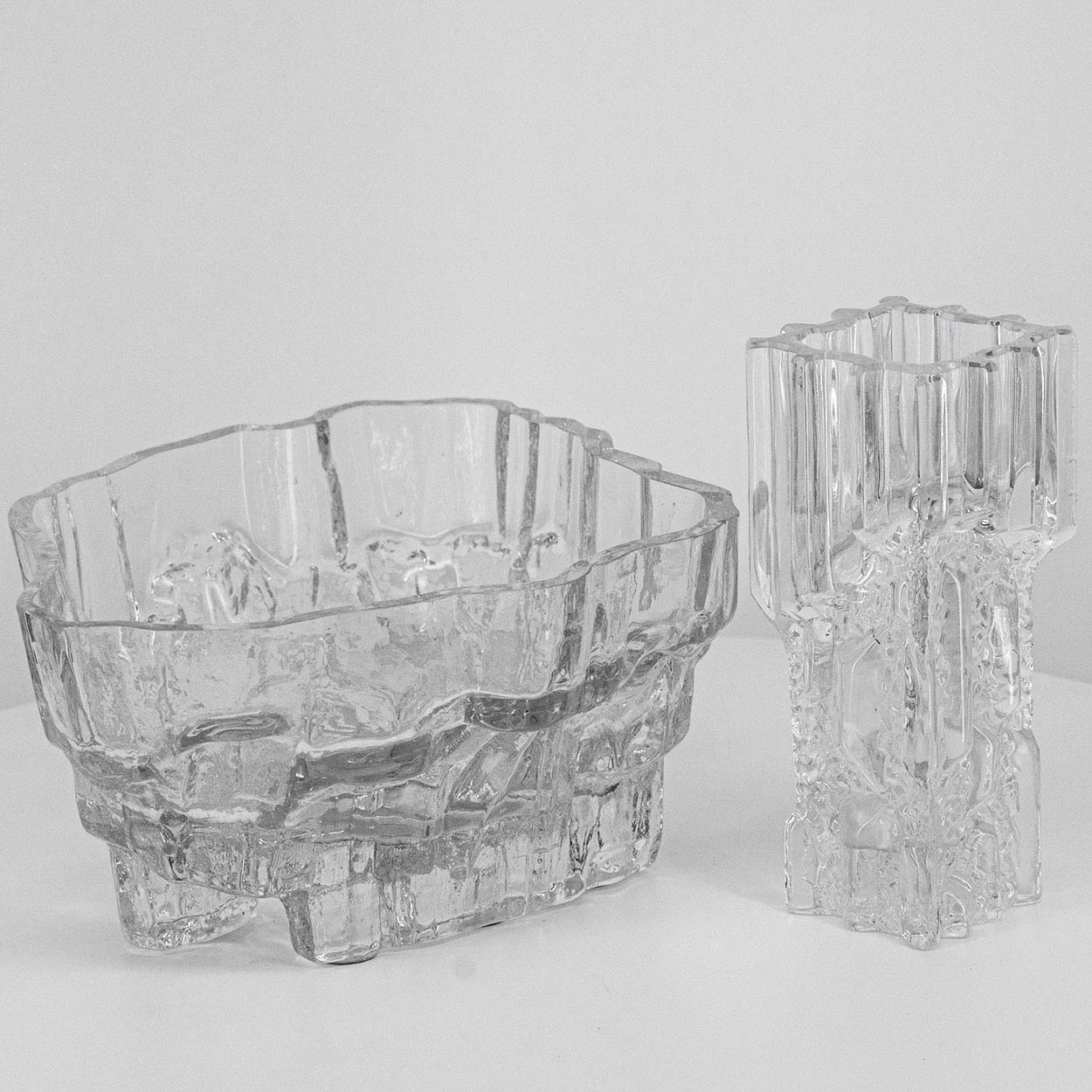 A  Set Of Tapio Large Wirkkala for Iittala Ice Glass Vases, Finland 1970