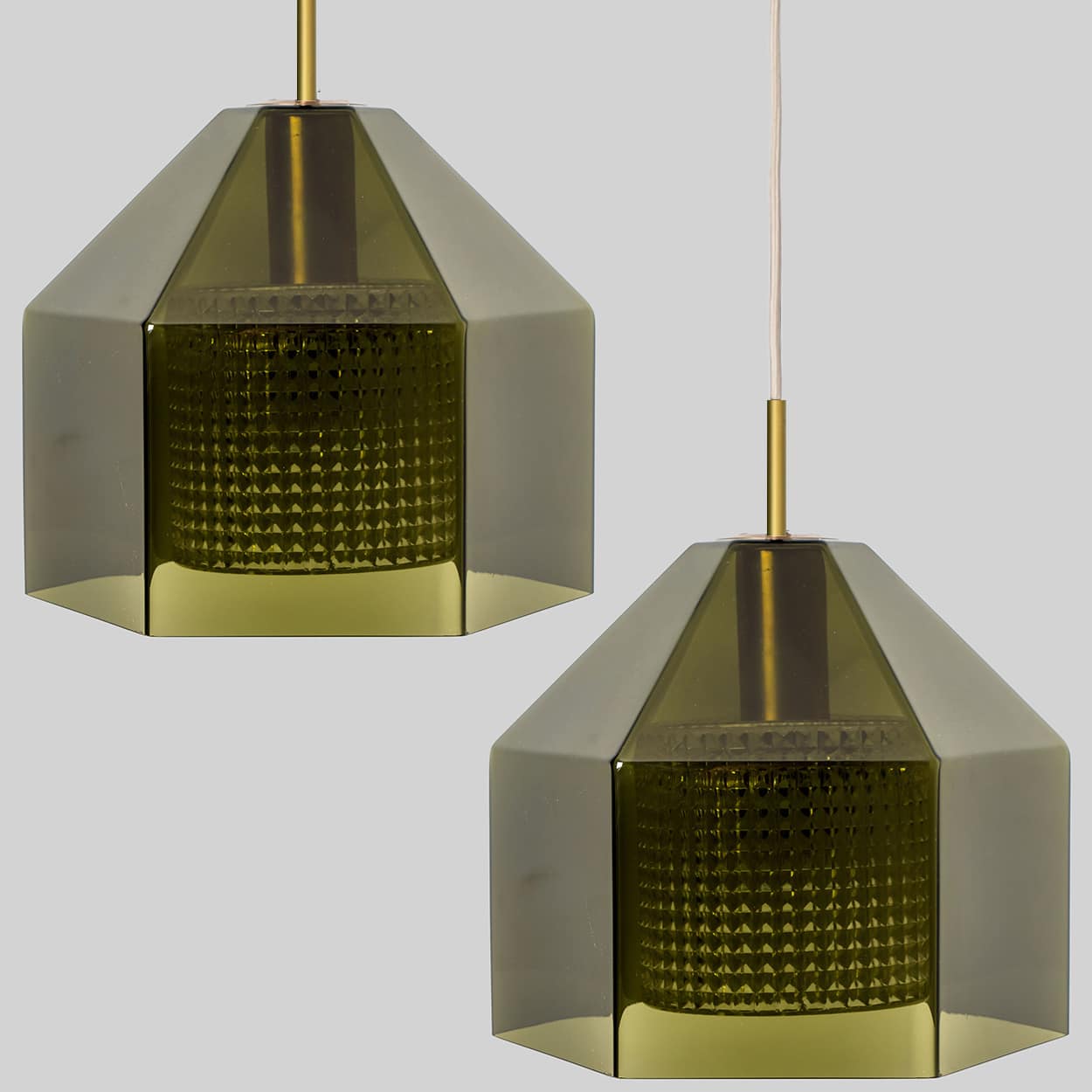 1 Of The 2 Swedish Green Tinted Glass Pendant Lamp by Fagerlund for Orrefors