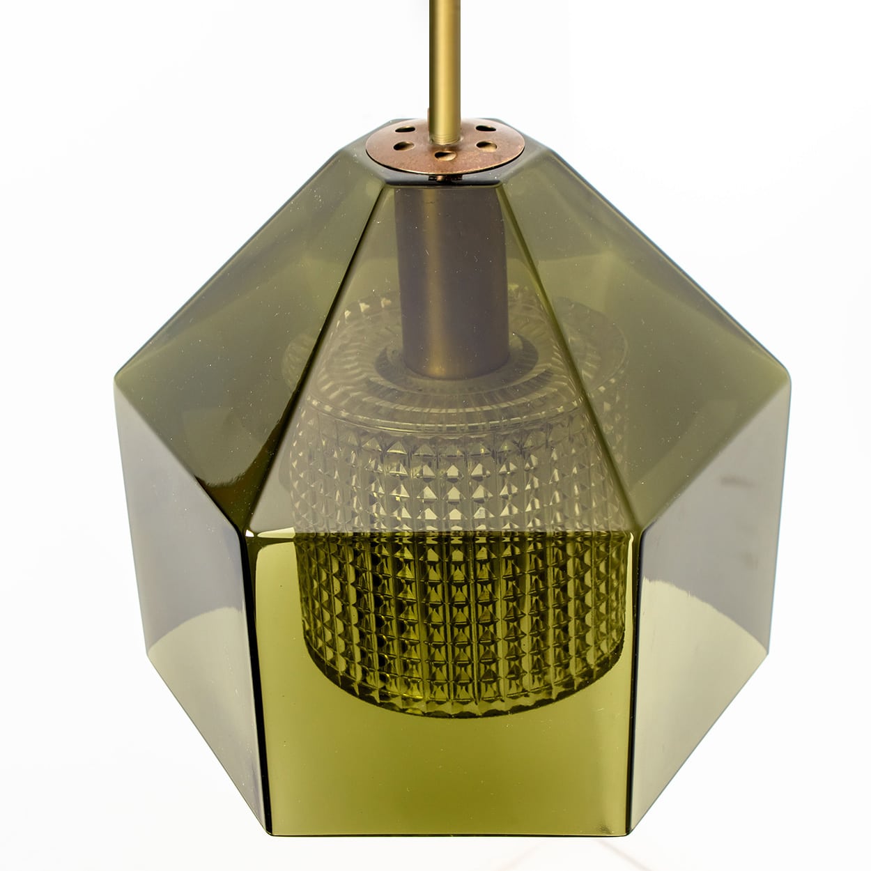 1 Of The 2 Swedish Green Tinted Glass Pendant Lamp by Fagerlund for Orrefors