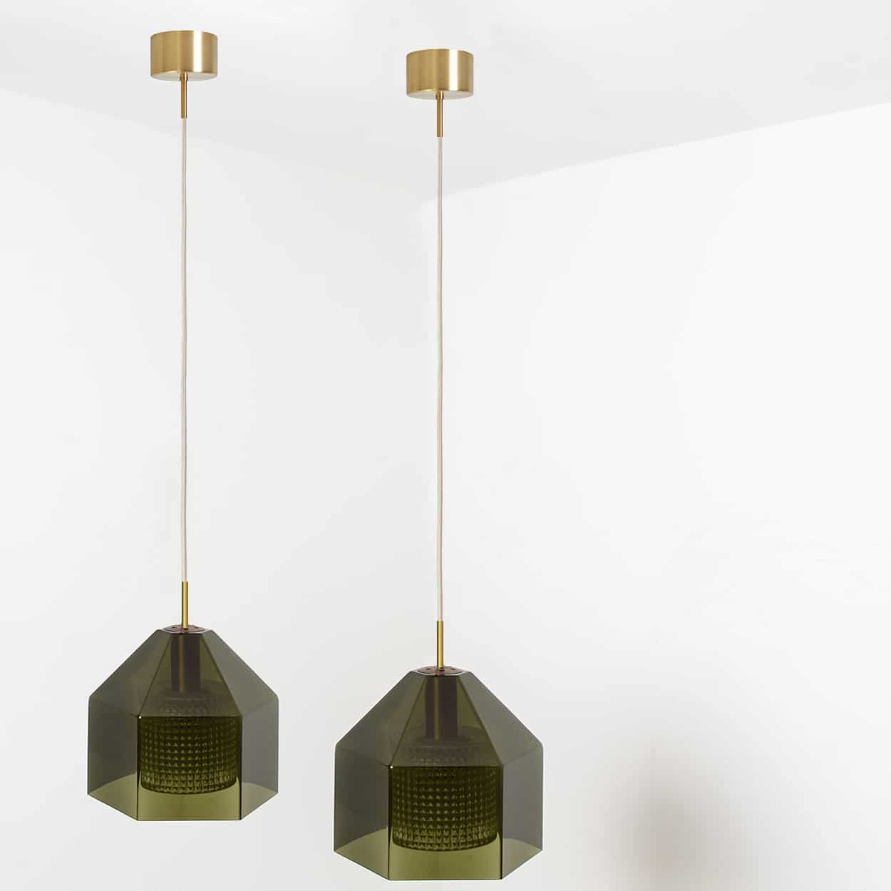1 Of The 2 Swedish Green Tinted Glass Pendant Lamp by Fagerlund for Orrefors