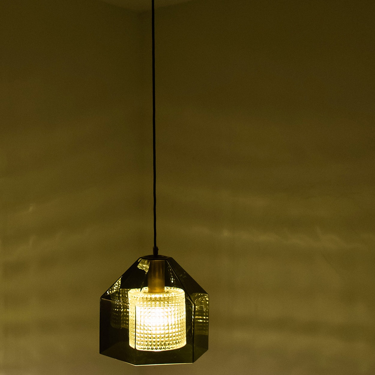 1 Of The 2 Swedish Green Tinted Glass Pendant Lamp by Fagerlund for Orrefors