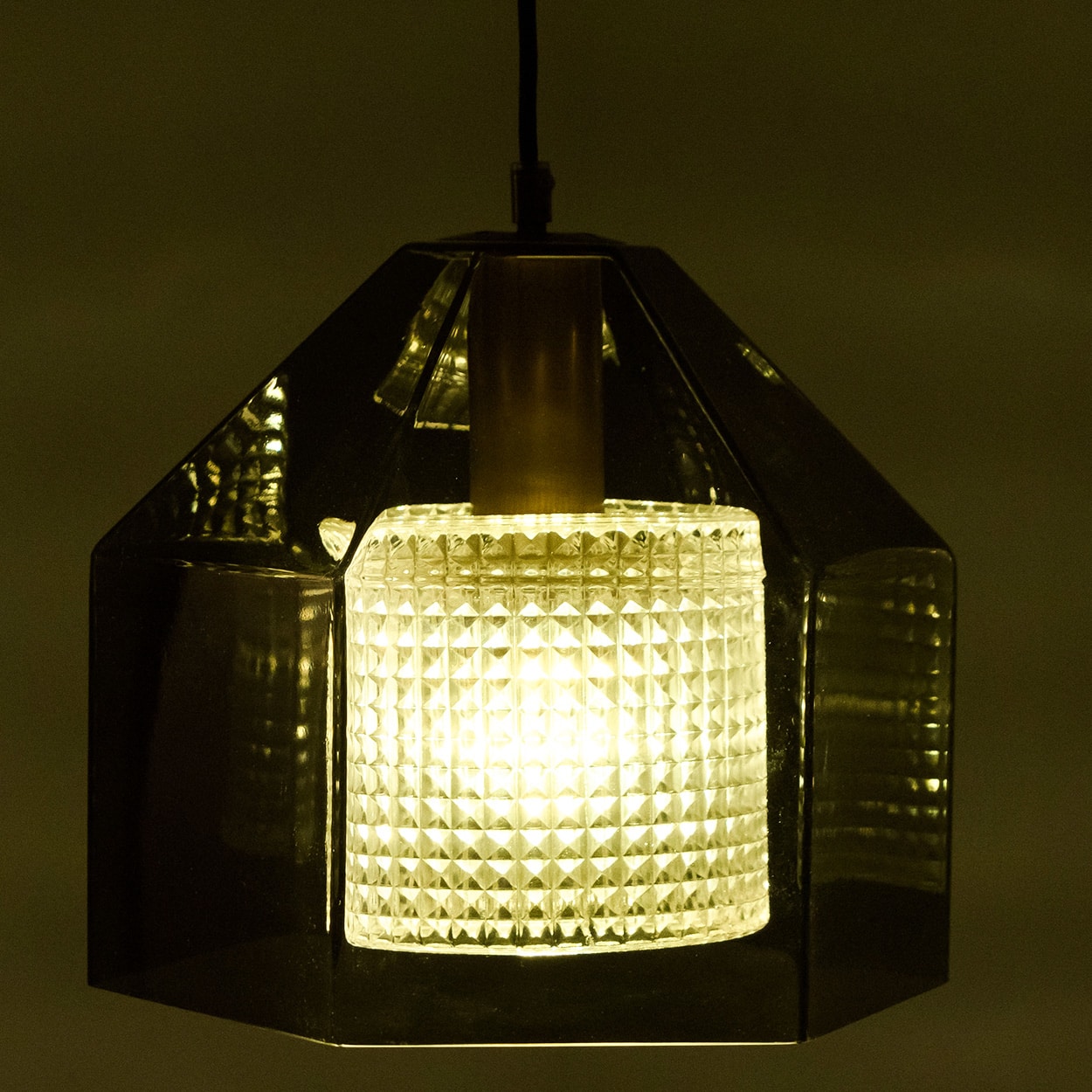 1 Of The 2 Swedish Green Tinted Glass Pendant Lamp by Fagerlund for Orrefors