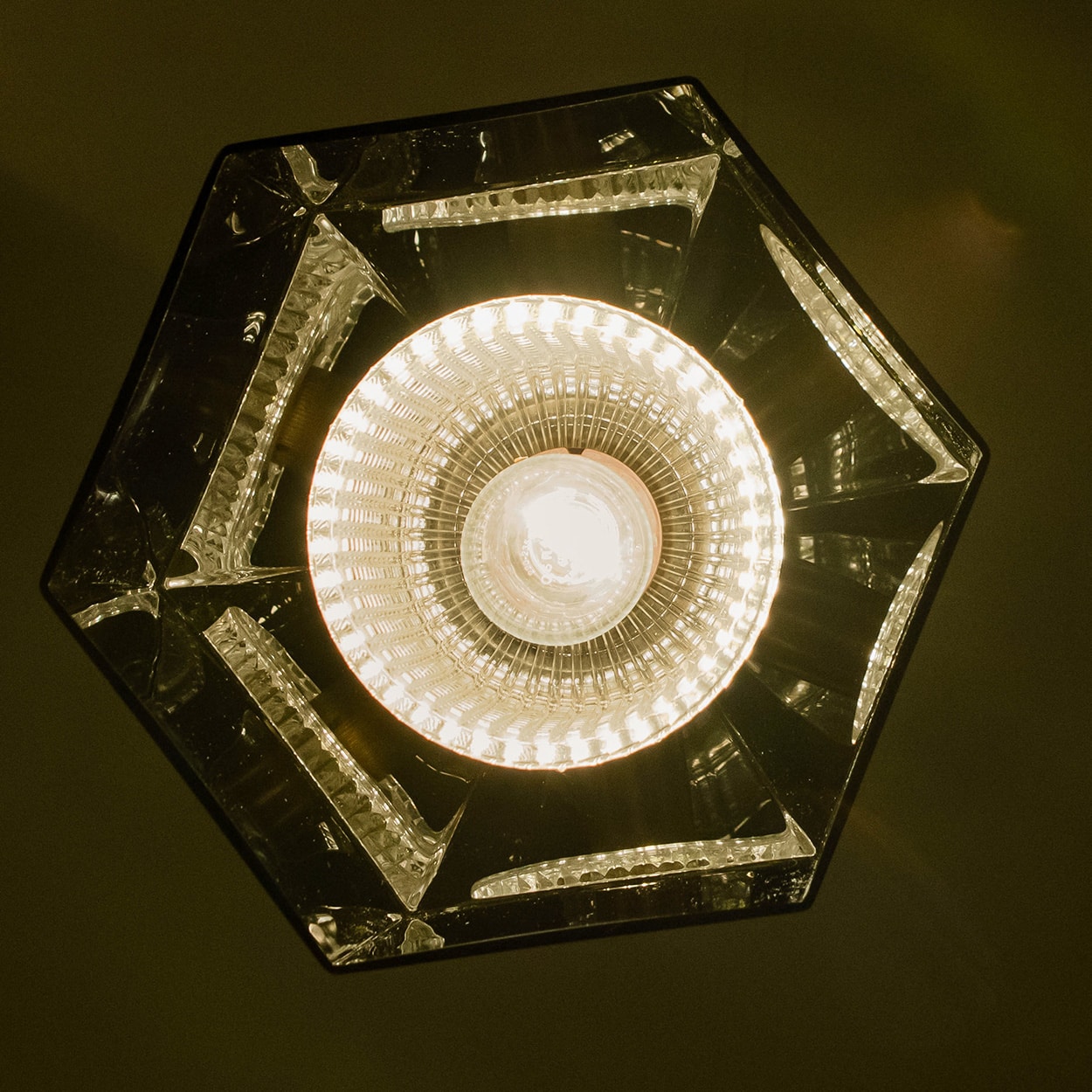 1 Of The 2 Swedish Green Tinted Glass Pendant Lamp by Fagerlund for Orrefors
