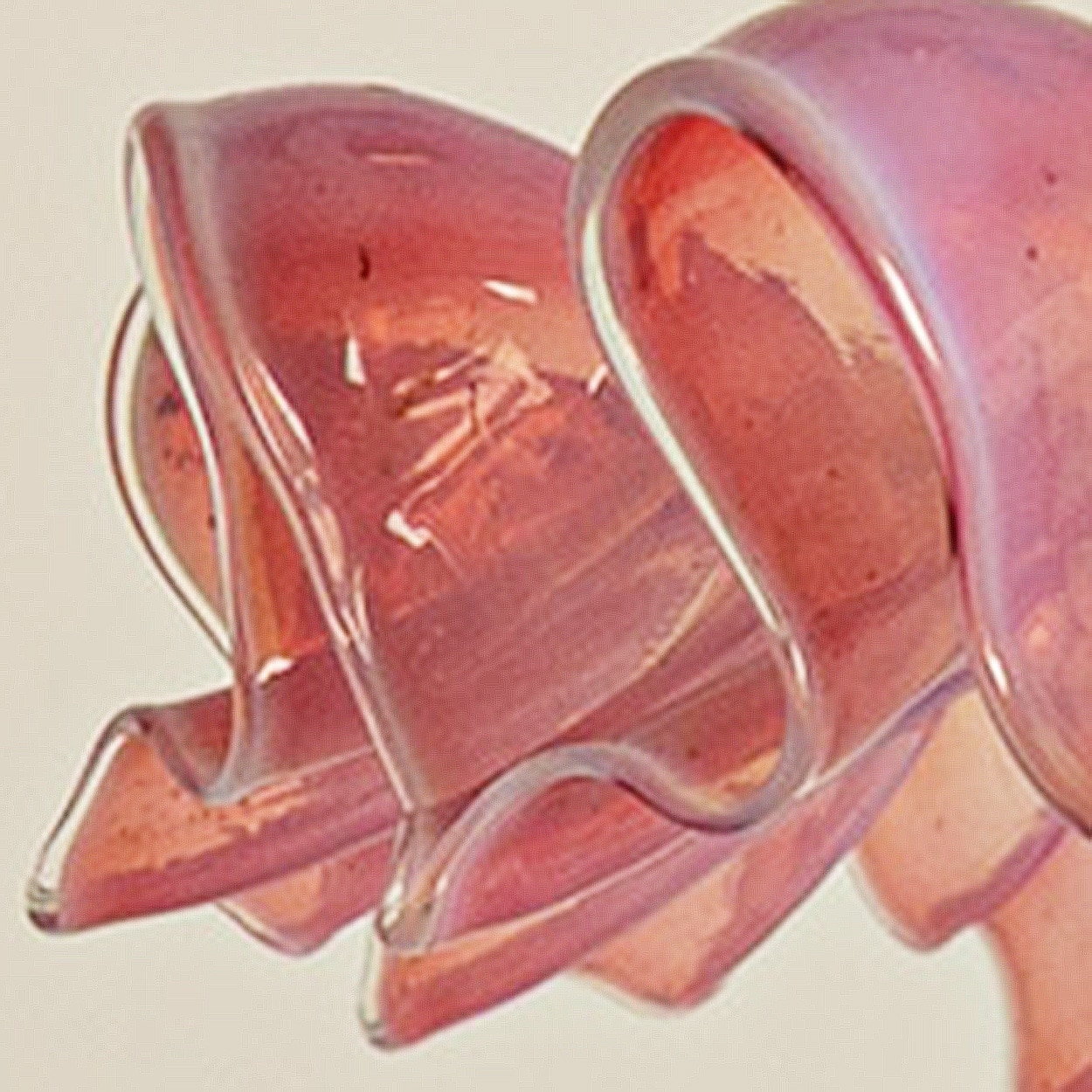 1 of 3 Art Deco Ruffled Murano Hand Blown Glass Pendants Red Pink, 1940