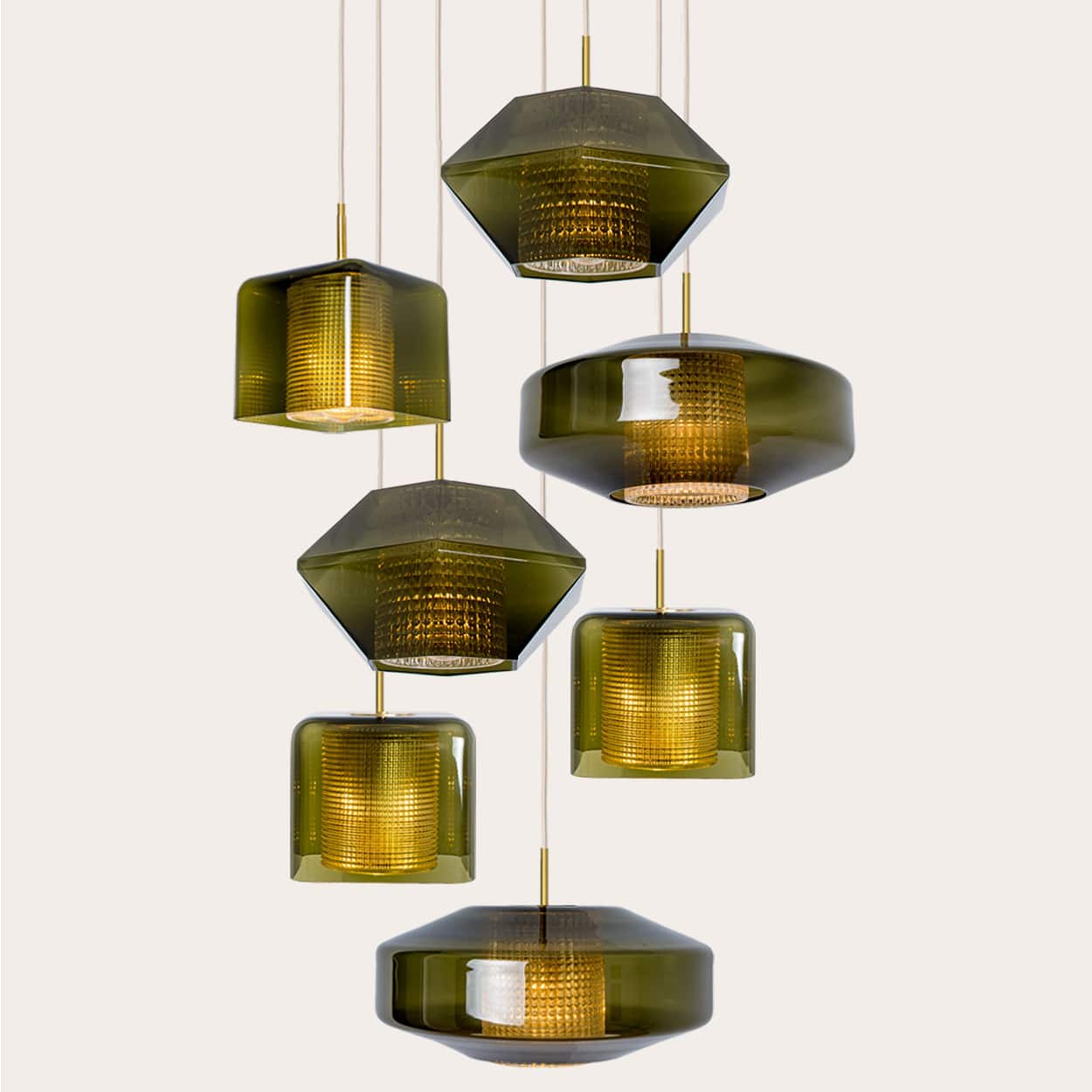 1 of the 7 Green Glass Pendants by Carl Fagerlund for Orrefors, 1960s