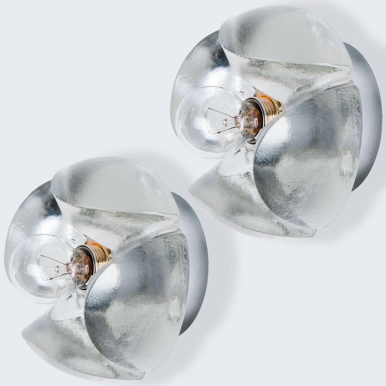 Pair of Flower Wall Lights, Chrome and Glass by Sische, 1970s, Germany