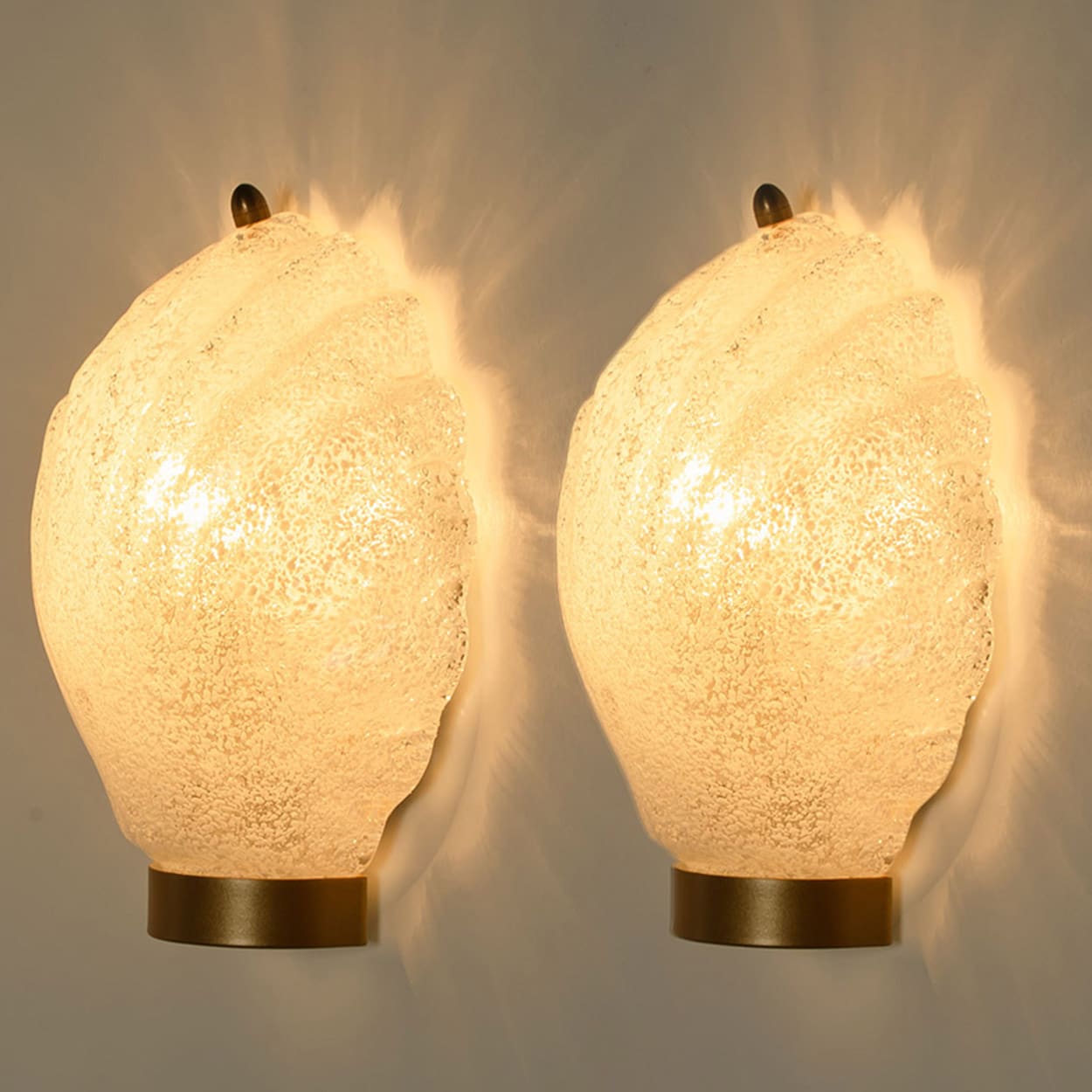 Pair of Shell Shaped Brass and Glass Wall Lights, Limburg, Germany